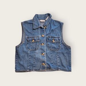 Vintage Y2k Arizona medium wash denim button up collared cropped vest